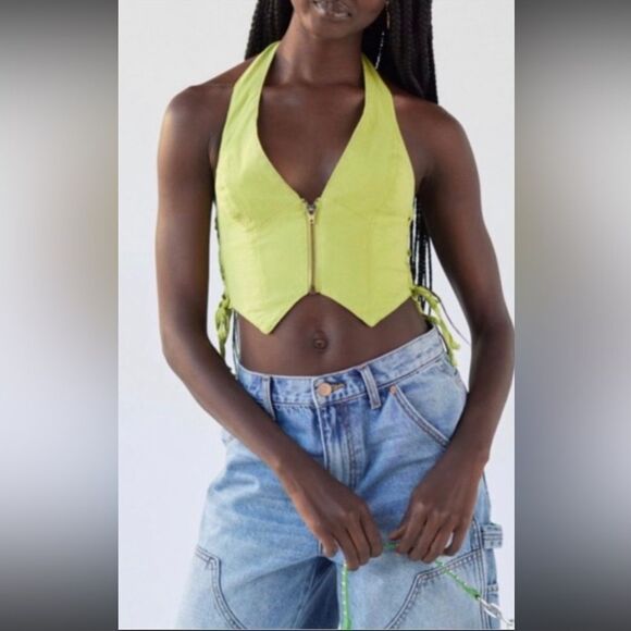 NWT UO Green Halter Vest W/Zipper Sz Lg - Picture 4 of 7